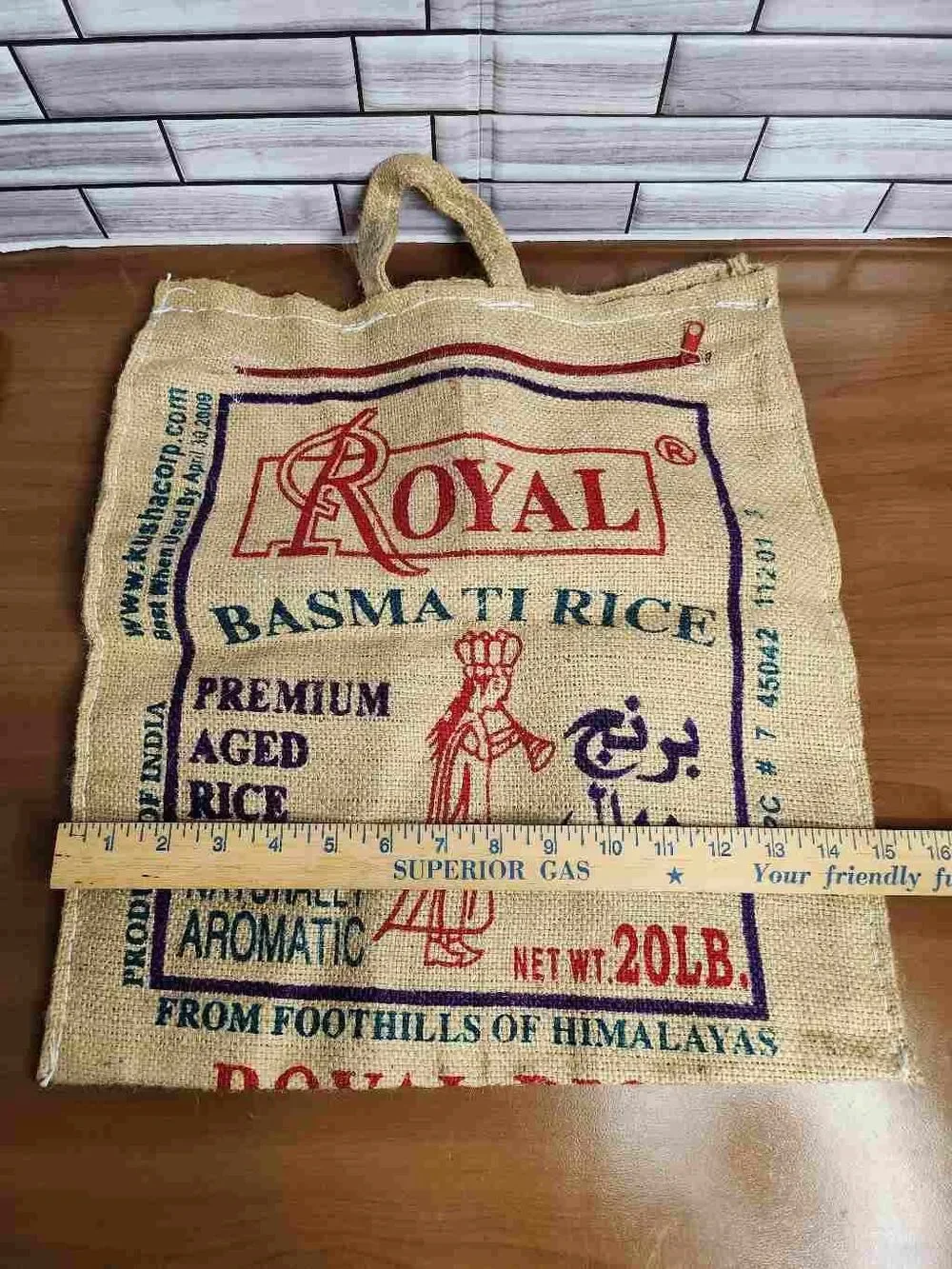 Vintage Style Royal Basmati Rice Burlap Bag, Side Zippered Tote Bags #A62